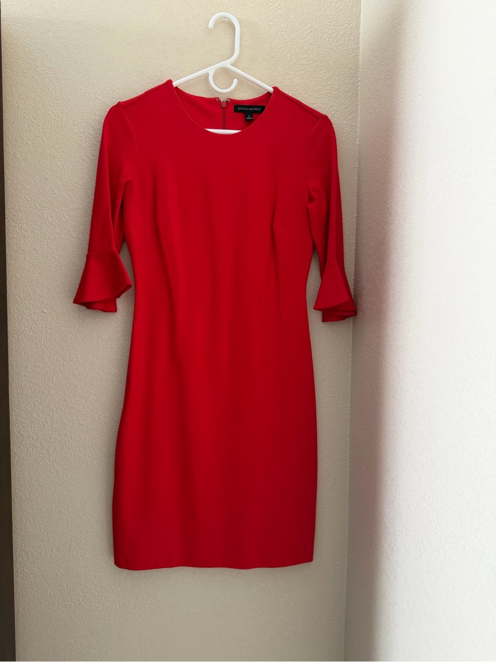 Banana Republic Red Midi Sheath Dress with Ruffle Sleeves
